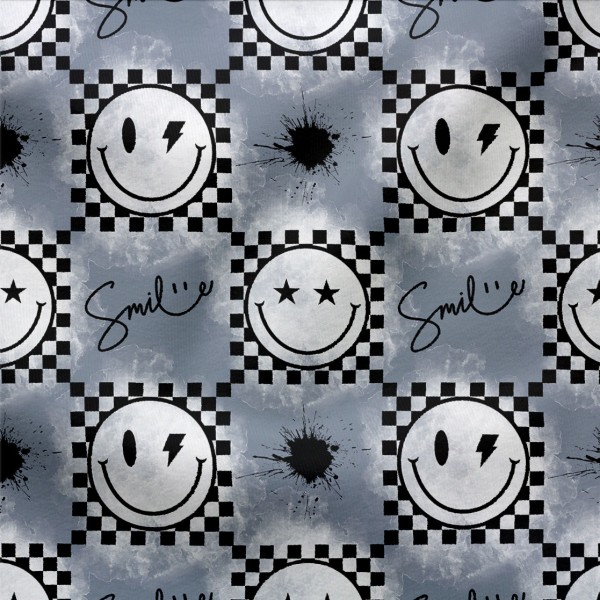 Jerseystoff Checker Smileys Grau