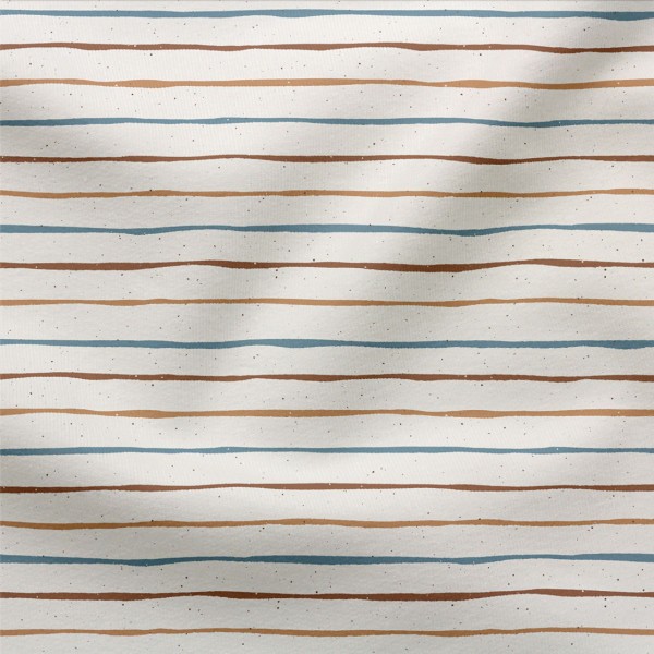 Jerseystoff Thin Stripes Ocker Blau Rost (Creme)