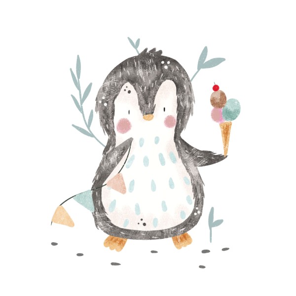 Bügelbild Pinguin mit Eis MINI