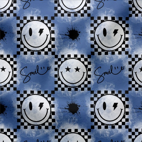 French Terry Checker Smileys Blau