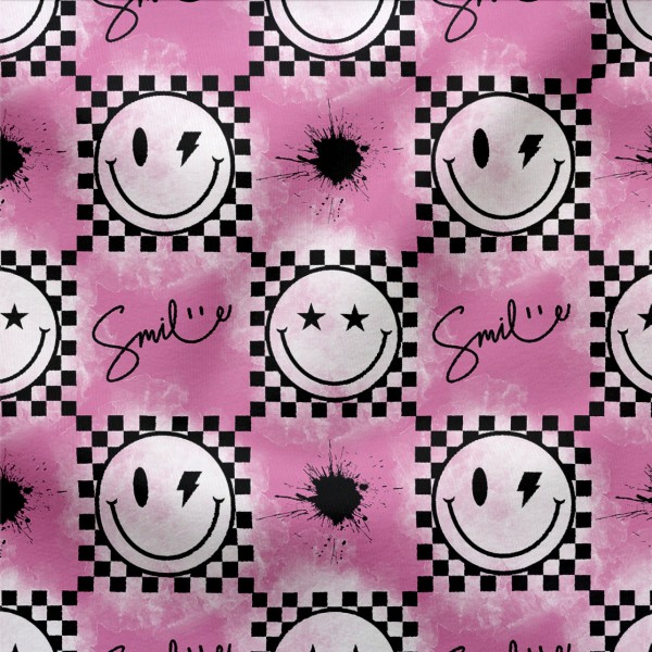 Jerseystoff VORBESTELLUNG Checker Smileys Pink