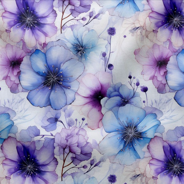 Jerseystoff Blue Violet Flowers