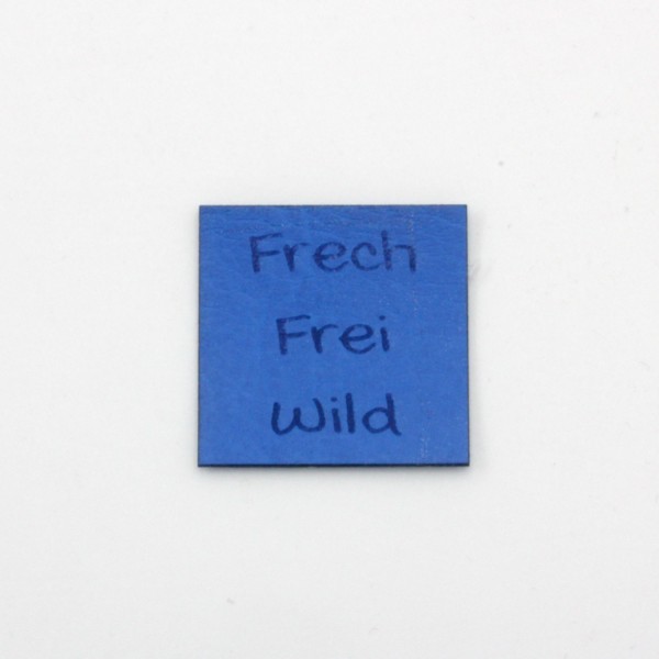 Kunstleder Label Frech Frei Wild Blau 3 x 3 cm