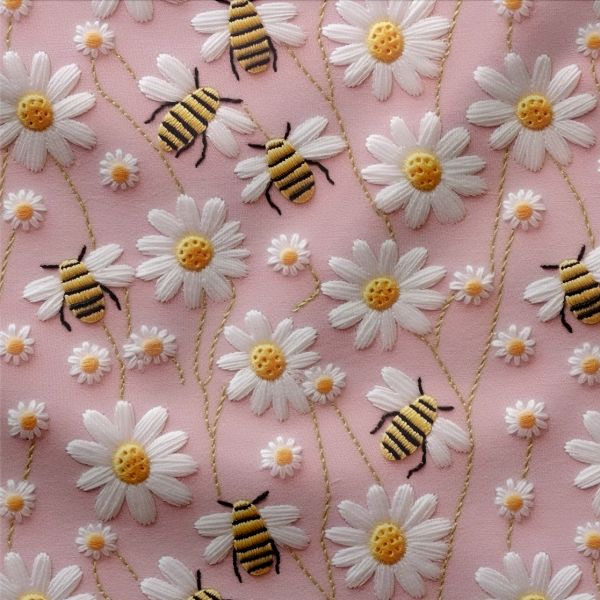 Jersey Stoff Gänseblümchen und Bienen 3D (Bio) VORBESTELLUNG