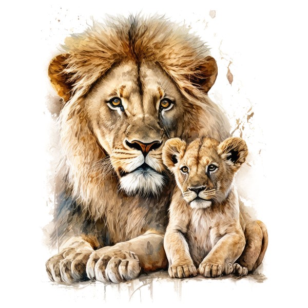 Bügelbild Father and Baby Lion Maxi