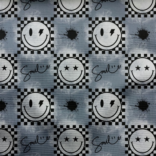 Waffelstrick Light Checker Smileys Grau