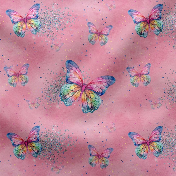 Jerseystoff Colourful Butterflies Pink