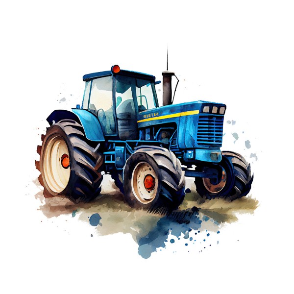 Bügelbild Blauer Traktor Aquarell Medium