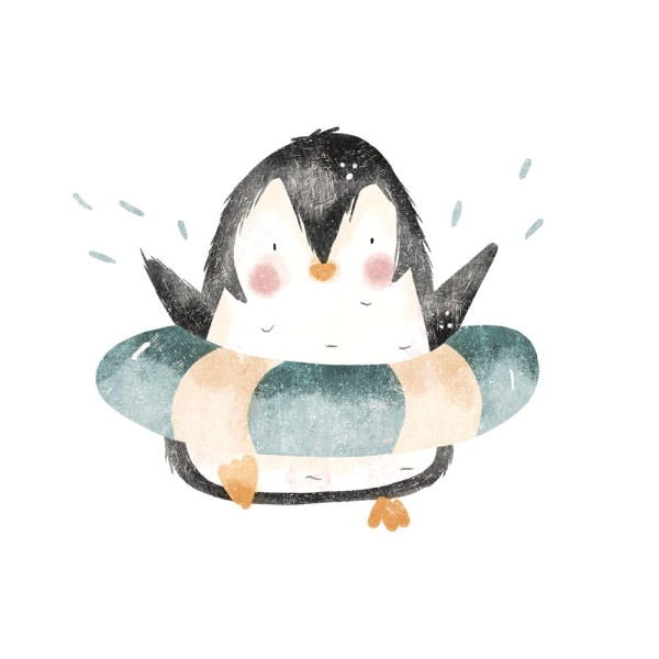 Bügelbild Pinguin mit Schwimmreifen Medium
