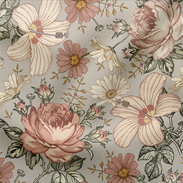 French Terry Vintage Flowers Neutral