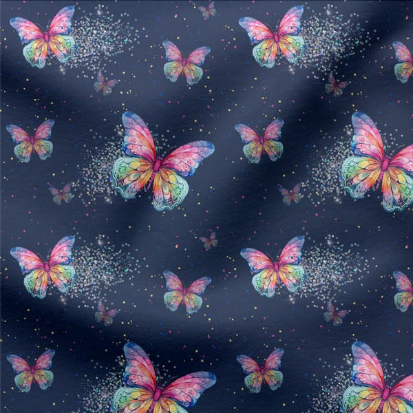 Jerseystoff Colourful Butterflies Blau