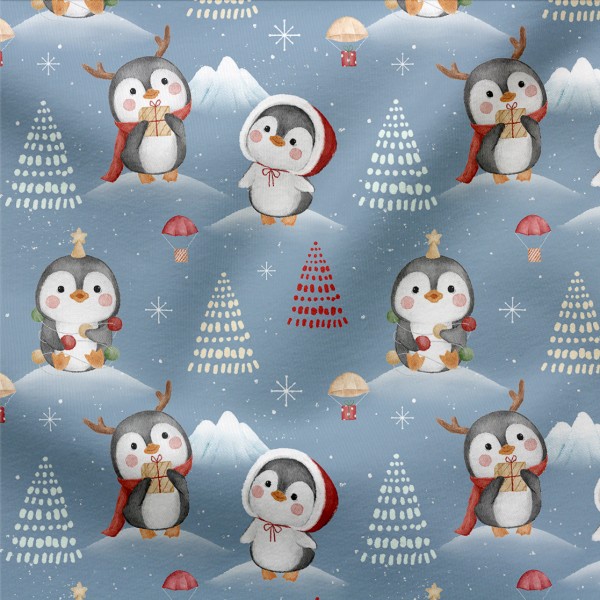 French Terry Penguins Christmas Party dunkelblau Rest 60 cm